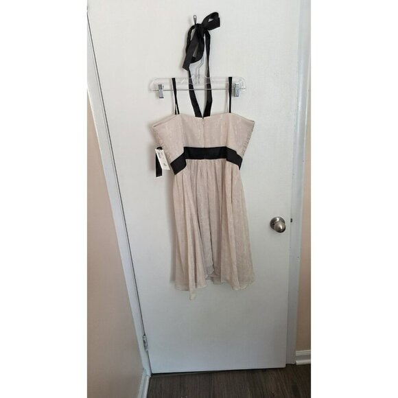 MISS SIXTY M60 Mini DRESS SIZE 10 CREAM BLACK ACCENTS Wedding Guest Shower NWT - Picture 2 of 14